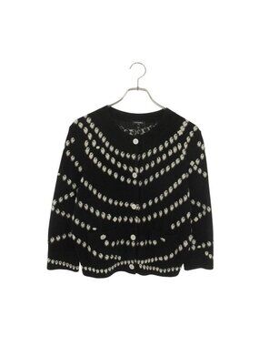 Chanel Pearl Pattern CC Logo Button Cashmere Knit Gun 40 Sweater